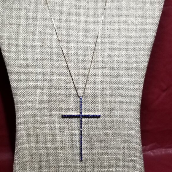 Florasfantasies Jewelry - AAA Zircon & Copper Cross Necklace. Blue & Gold